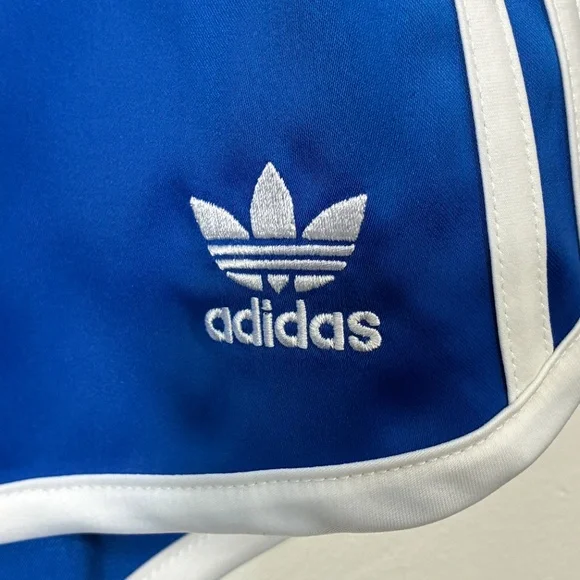 adidas Originals Women’s XL Sprinter Satin Shorts Blue 3 Stripe KC3875 Hot Pants - Picture 5 of 11